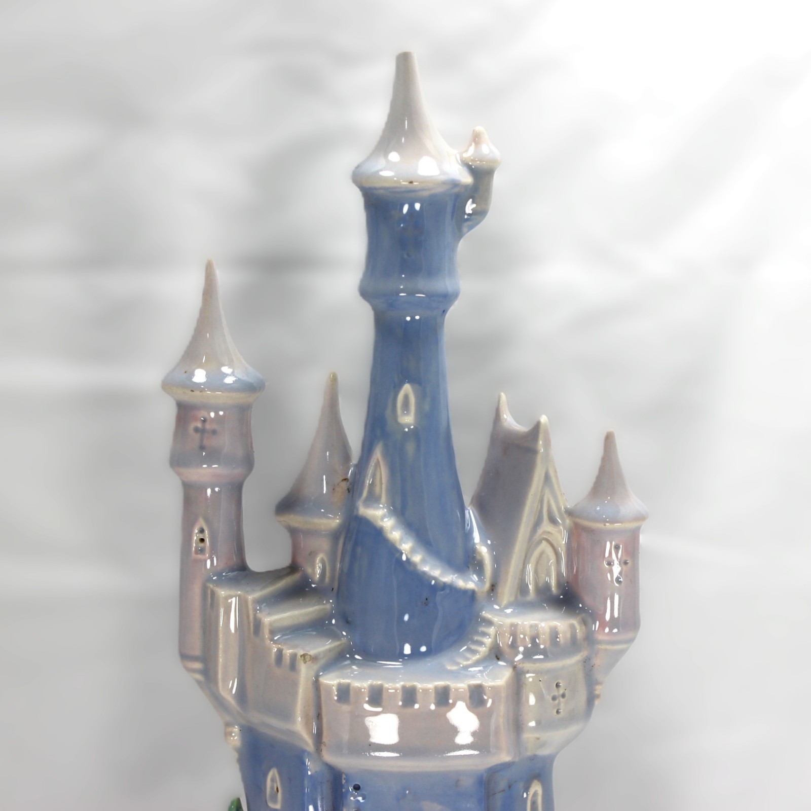 Vintage Fairytale Princess Castle Ceramic Blue Pink Cinderella Statue 10″
