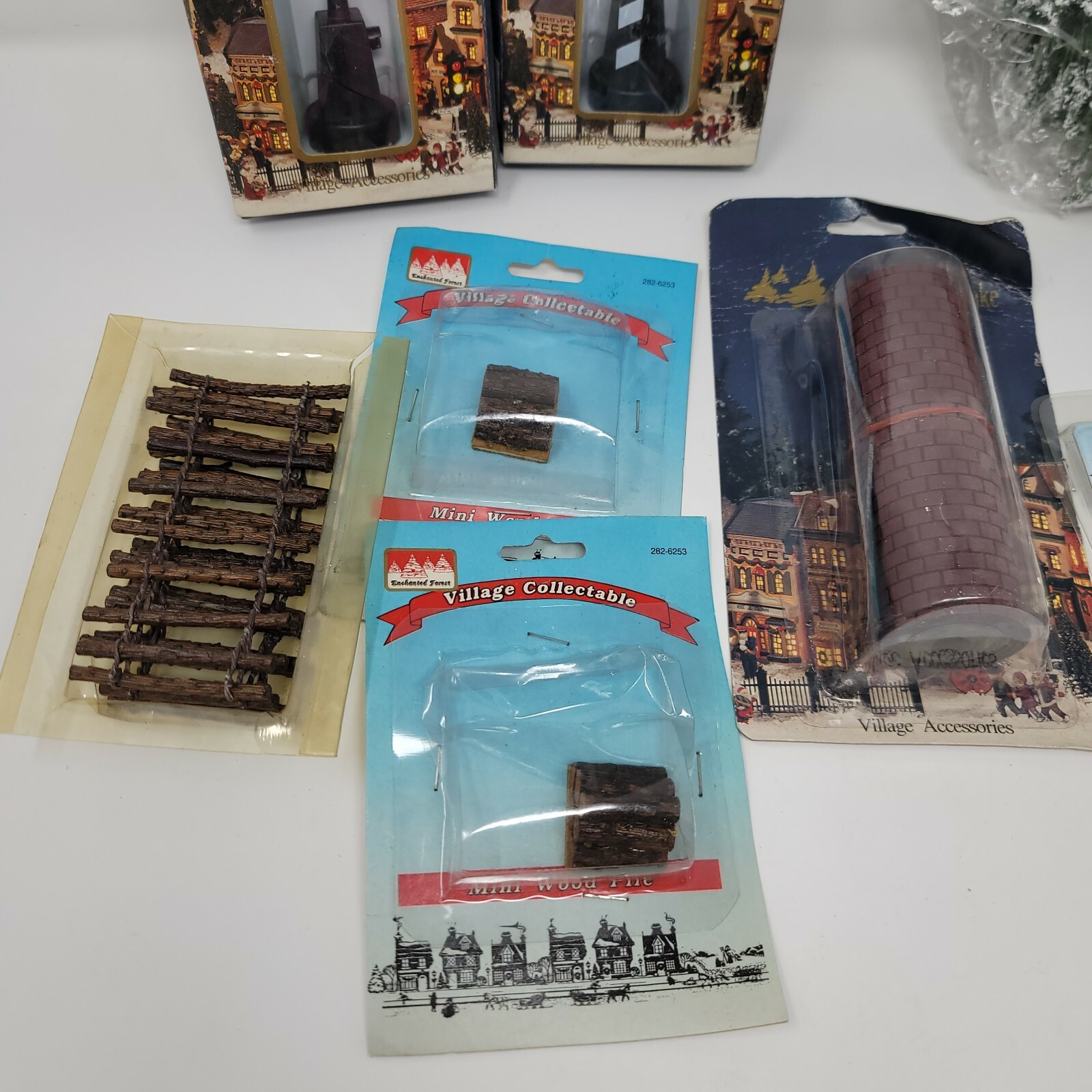 Christmas Village Figures Trees Signs Fence Floor Accessories Dickens Lot Of 12