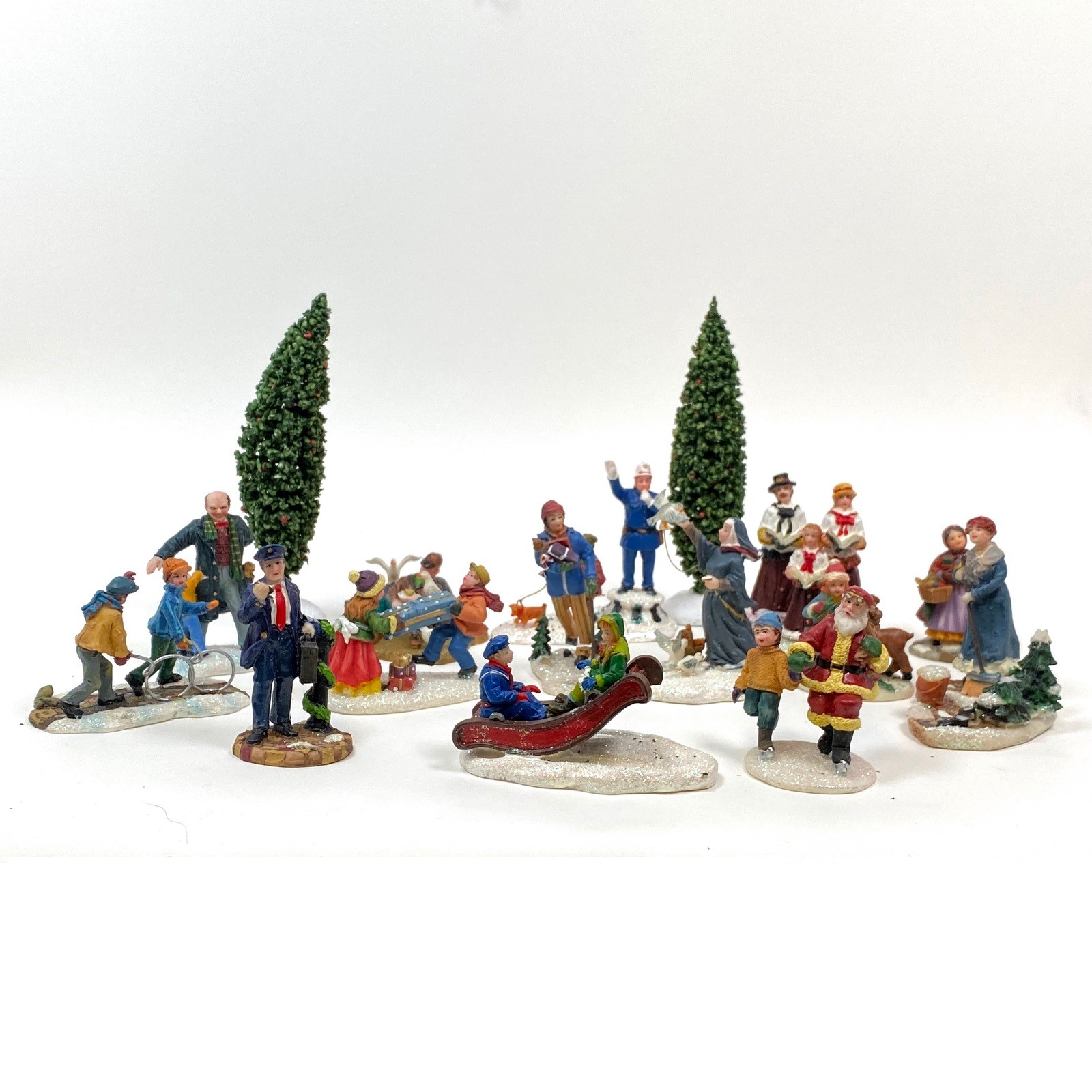 14 Snow Village Scenes + 2 Trees -A Wonderful Addition to Your Christmas Village