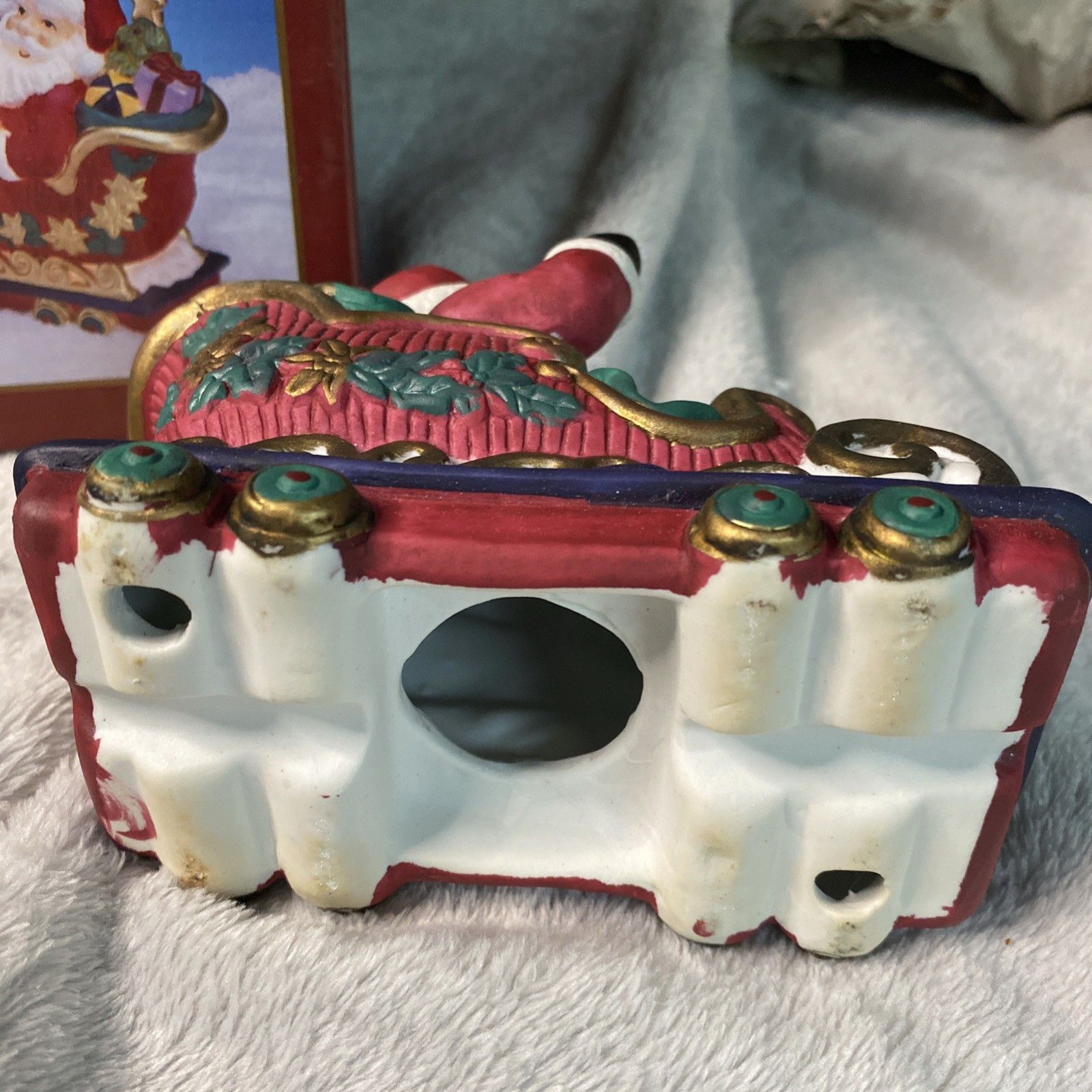 Santa’s Workbench 3 Piece Porcelain Lighted Santa Train Set Christmas Holiday