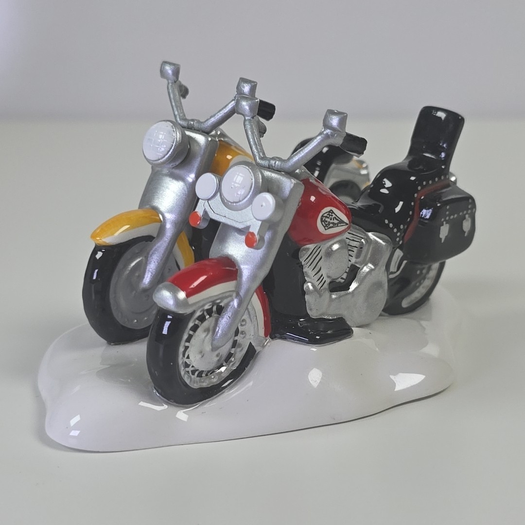 Dept 56 Snow Village 1997 Harley Davidson Fat Boy and Softail