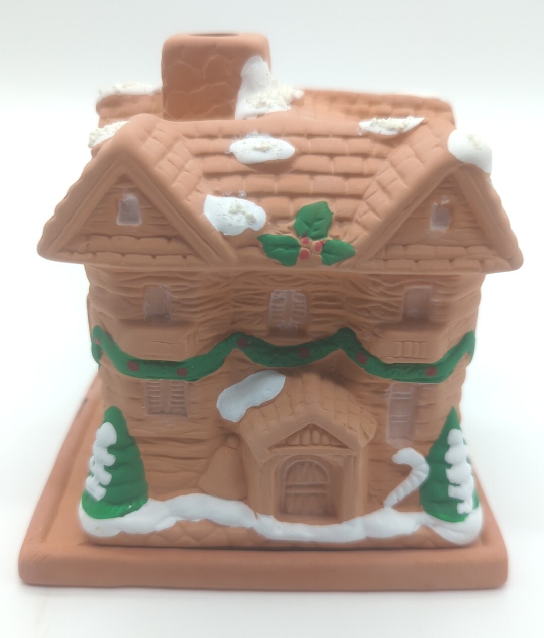 Vintage Holiday Christmas Terracotta Incense House 4.5″ Log Cabin Gingerbread