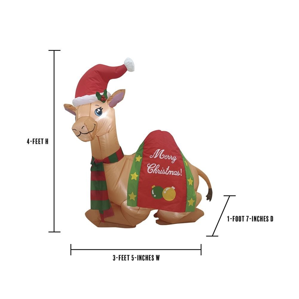 4′ Lighted LED Camel in Santa Hat Christmas Inflatable Fun Holiday Outdoor Decor