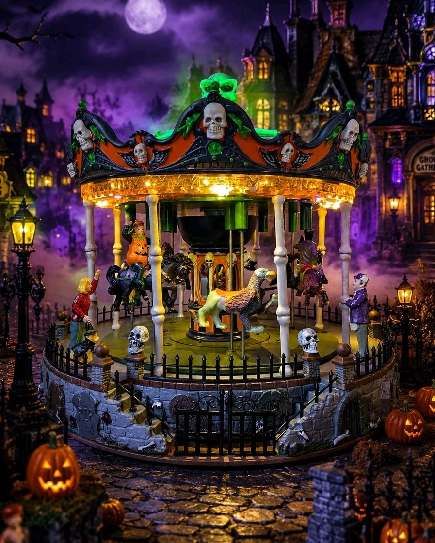Lemax Spooky Town – Scary-Go-Round #34605 – Sights & Sounds – Animated Lighted