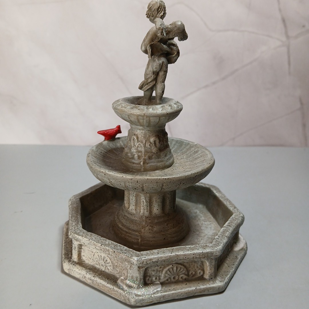 Village Bird in Birdbath Miniature Accessory Cardinal Bird And Cherub Angel