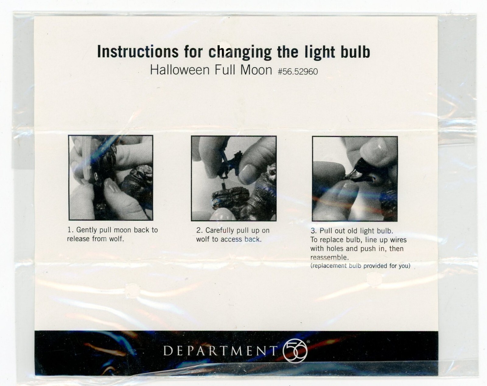 Dept 56 Halloween Village Full Moon #52960 Changing Light Bulb Instruction Sheet