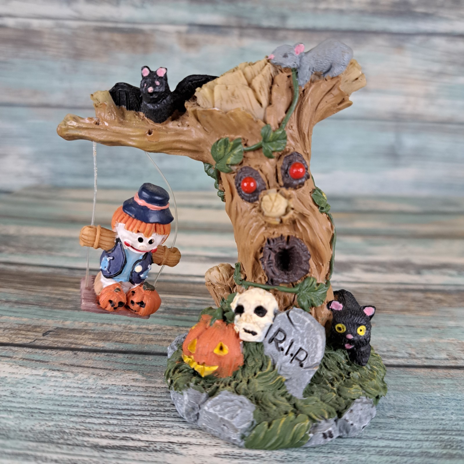 Halloween Village Spooky Tree Miniature Skull Pumpkin Clown Haunted Tombstone 3″