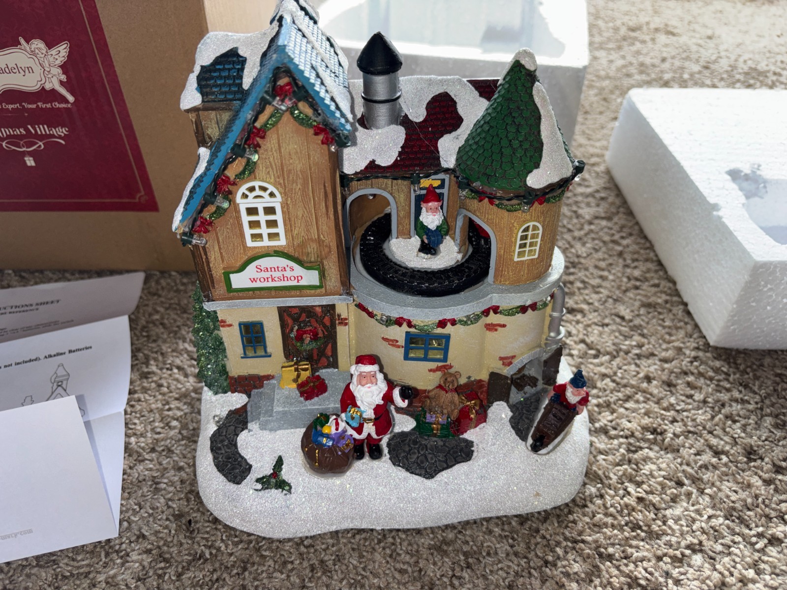 Valery Madelyn Christmas Village Santa’s Workshop Animated LED Train Music w Box