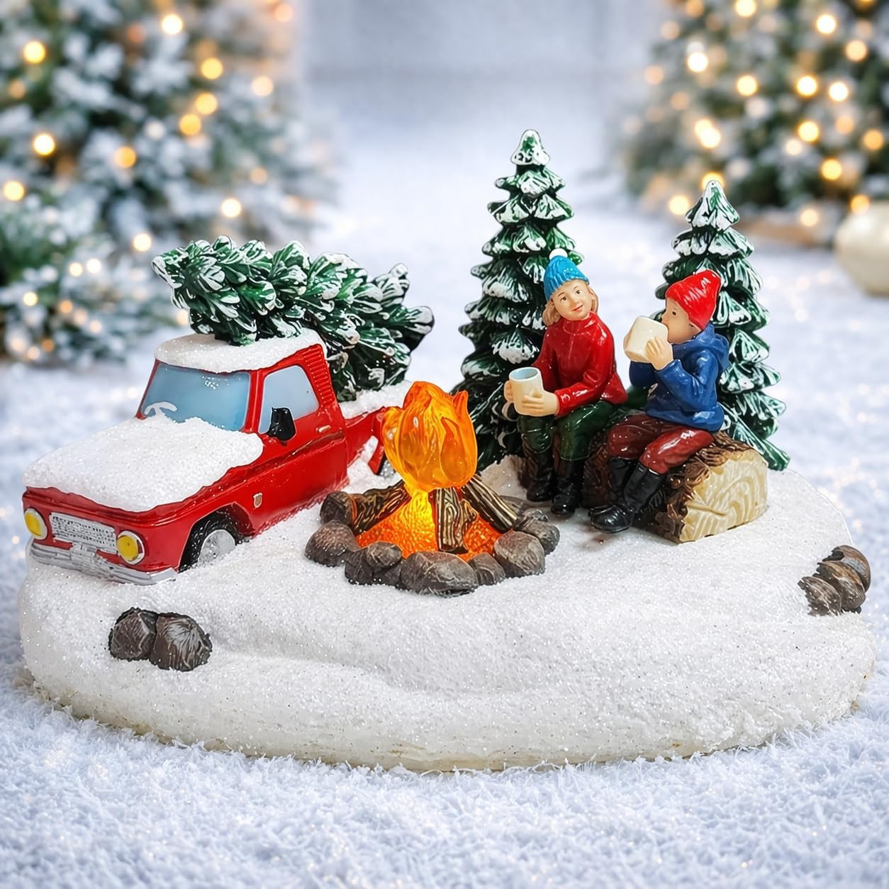 Christmas Village Scene, Campfire Scene with LED Lights – Battery Operated (not