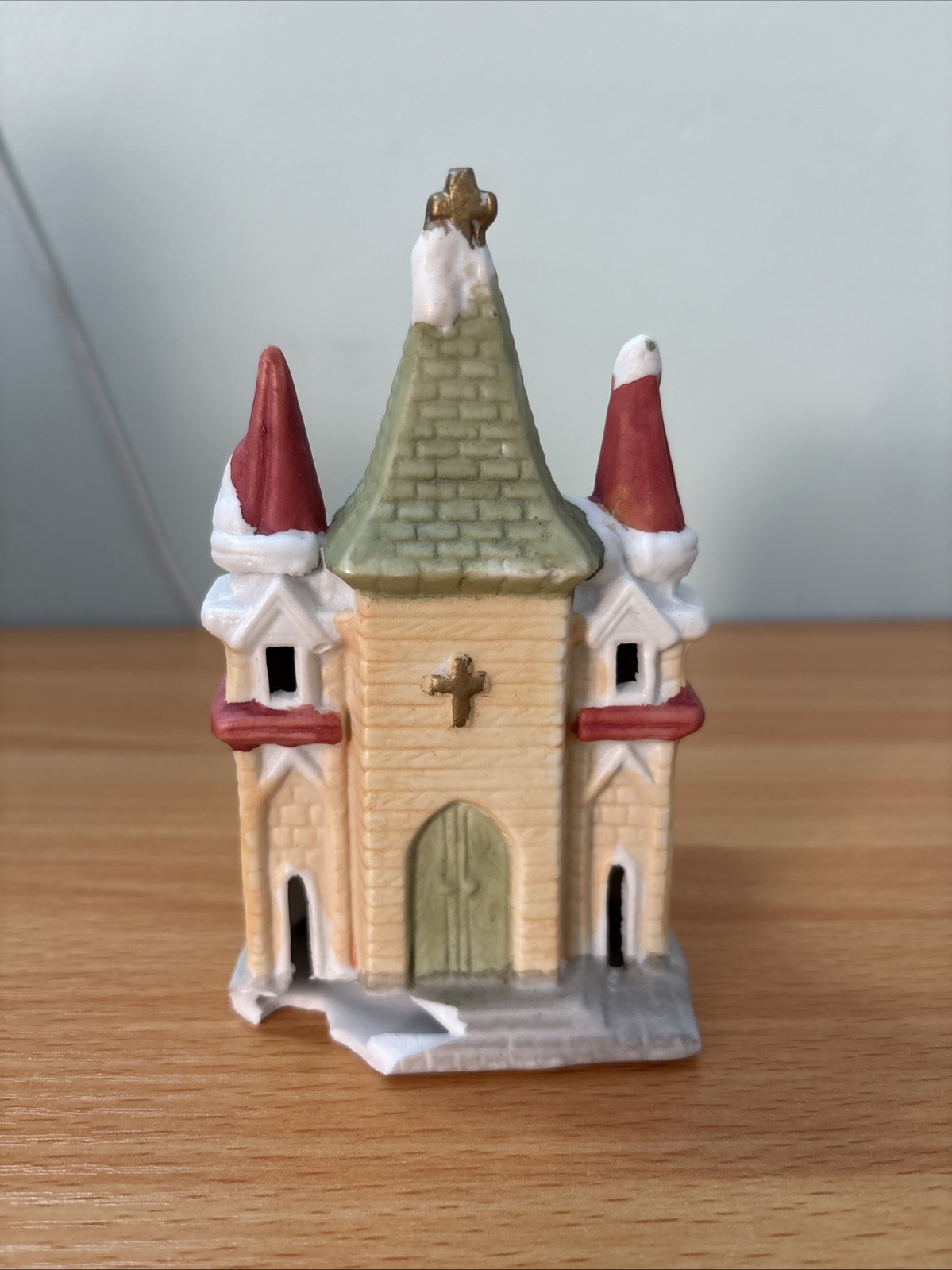 Vintage Share The Joy Illuminated Christmas Village Church, No Light, Cracked