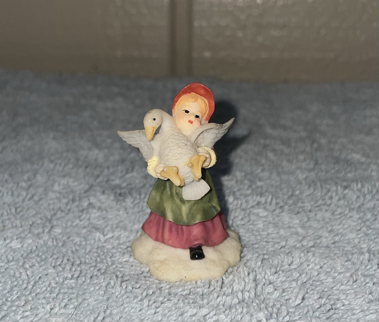 Vtg O’Well Miniature Christmas Village Young Girl with Goose 1.75 Inch China
