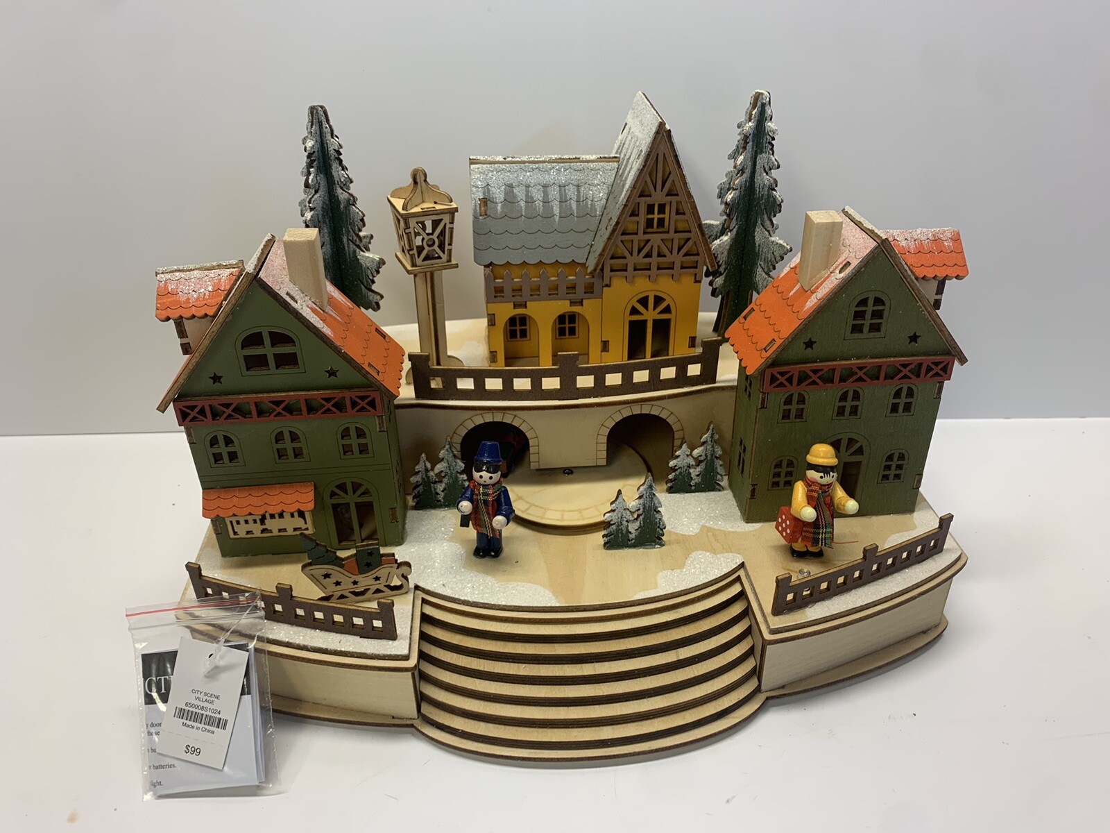 ARHAUS Christmas Scene Wooden Village Scene LED Lights Moving Train NIB Sold Out