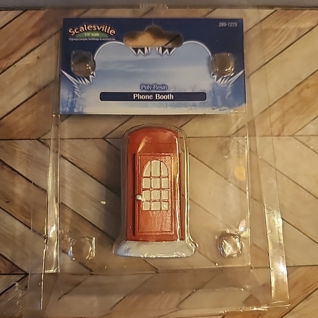 6 Christmas Village Accessories NEW SEALED Phone Booth Barrels Priest Choir Mini