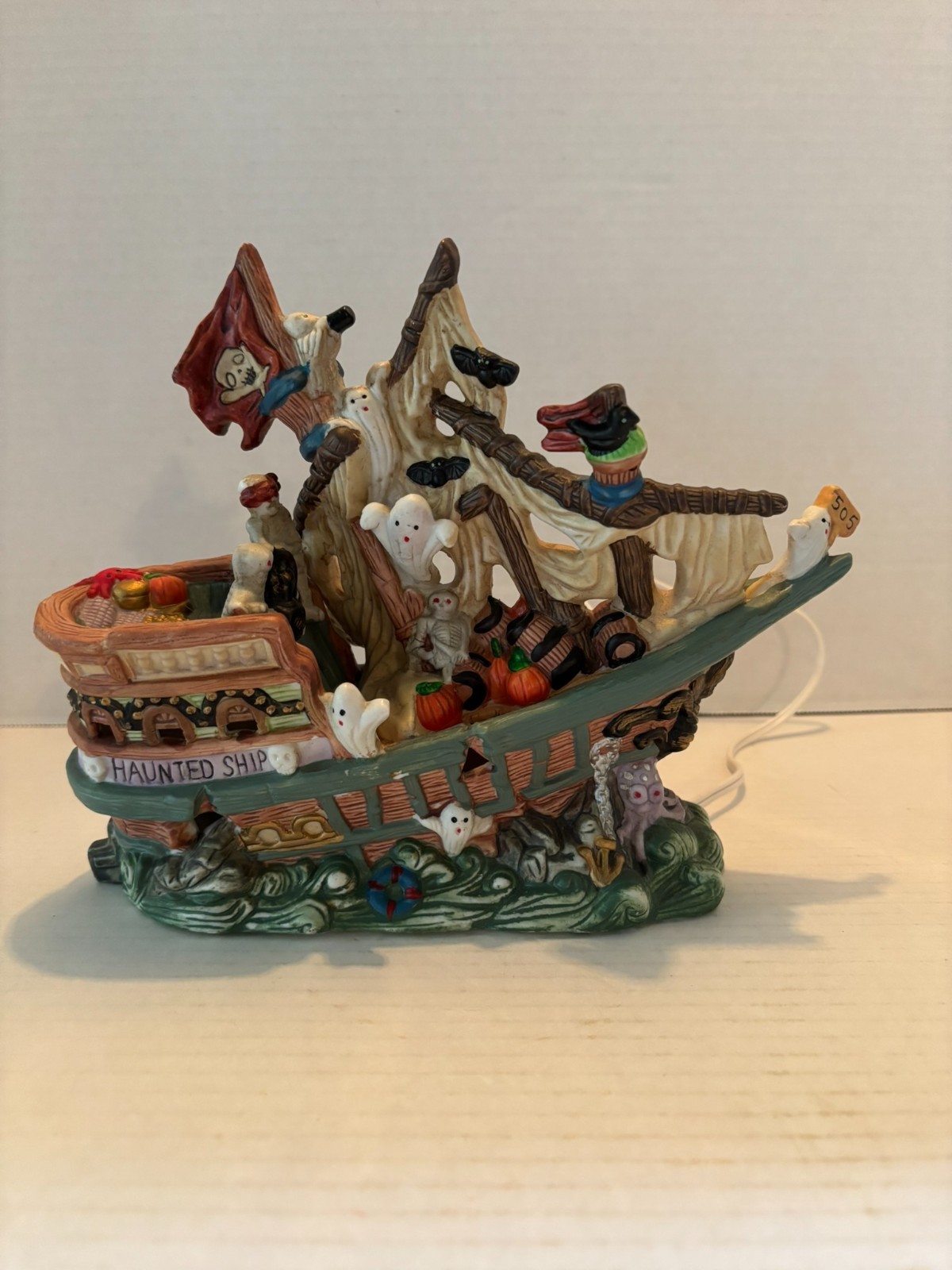Vintage Pacific Rim Haunted Ghost Ship Lighted Halloween Porcelain 8 inches Tall
