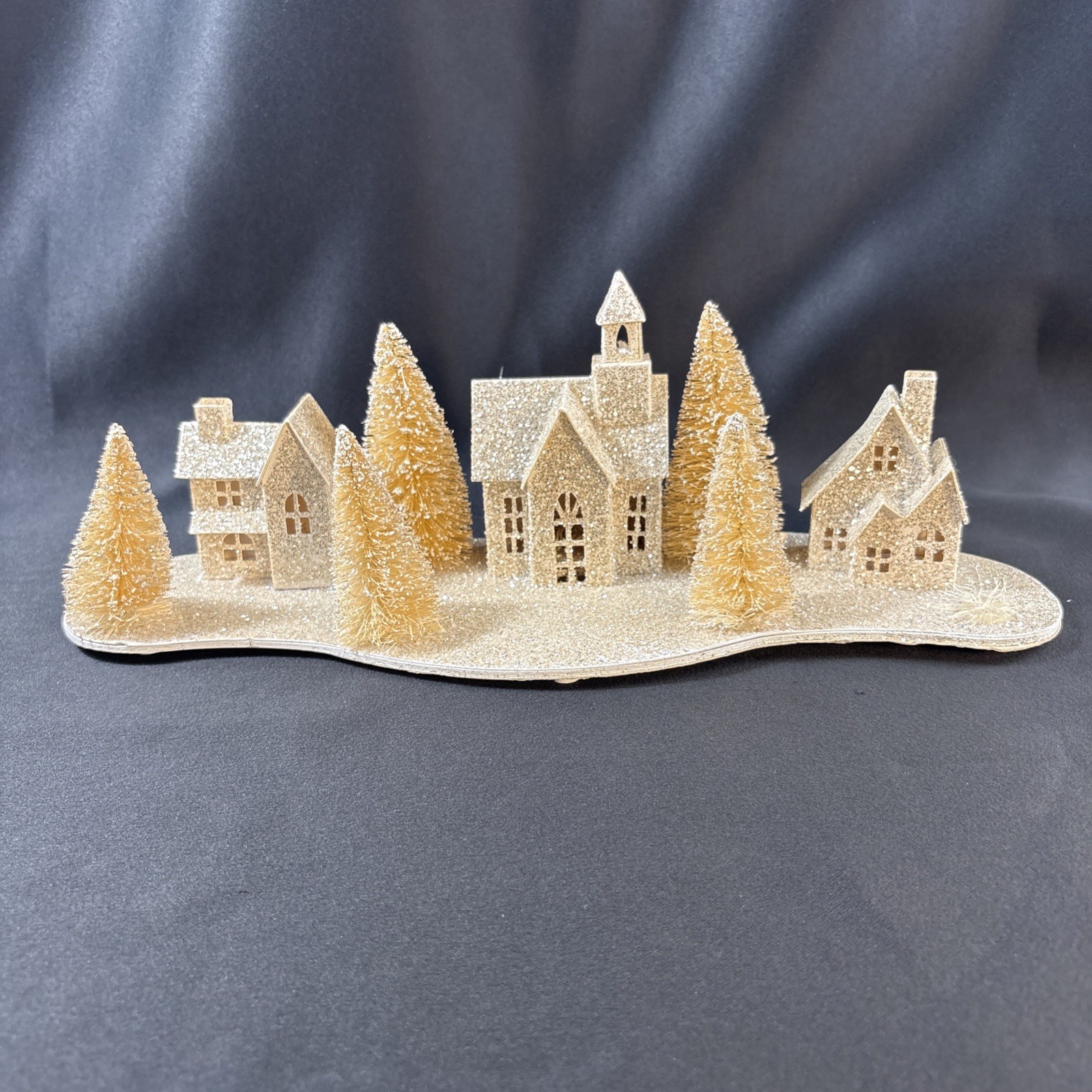 Illuminated Champagne Glitter Christmas Putz-style Village – Holiday Decor 14.5”