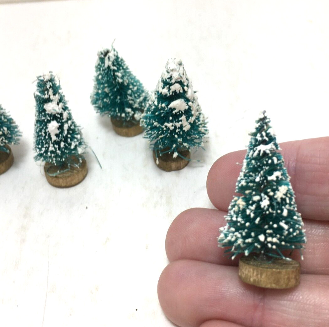 Mini trees 1.5″ green frosted sisal bottle brush evergreen craft train decor 5pk