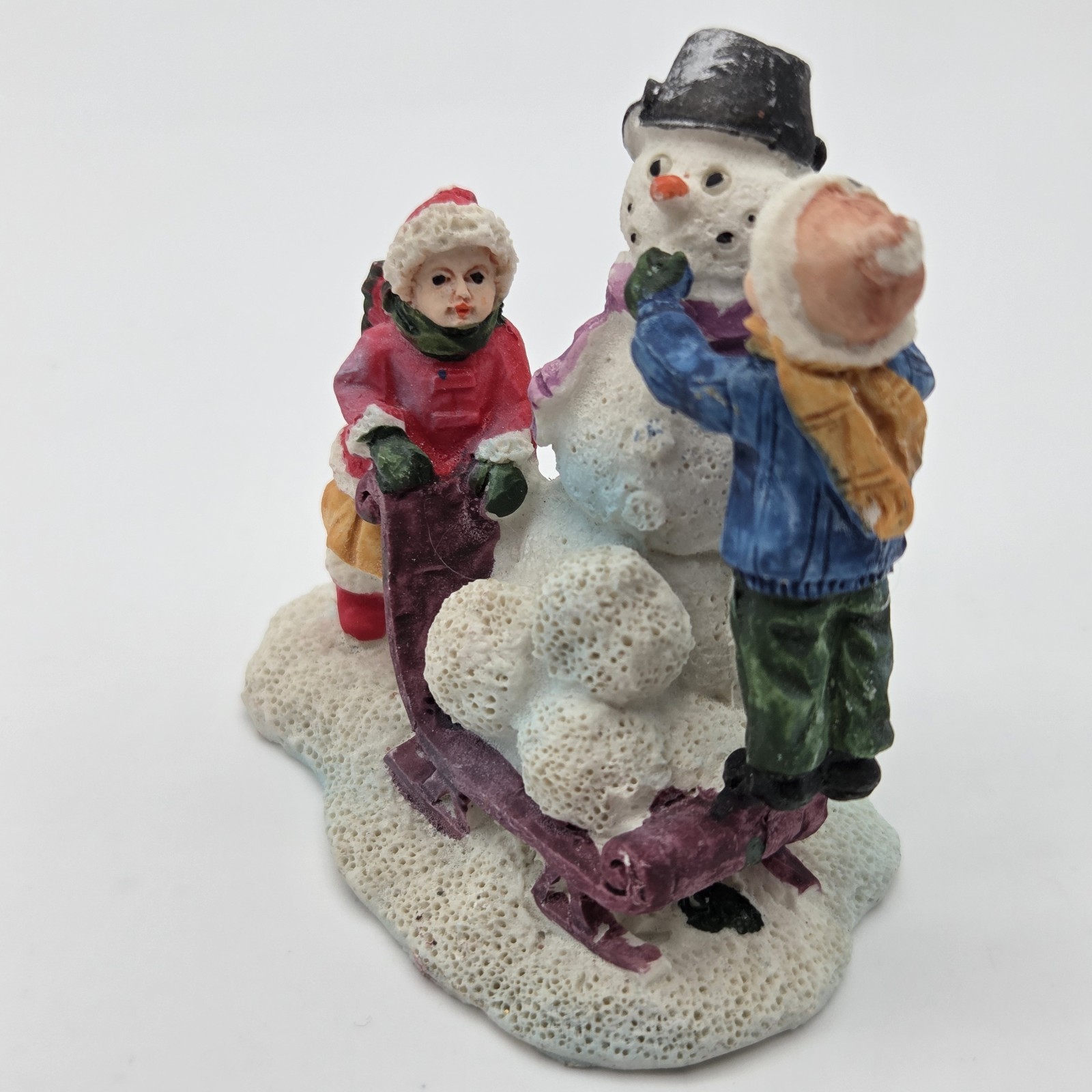 Christmas Village Set 2.75″ Snowman With Bucket On Head & Children Porcelain