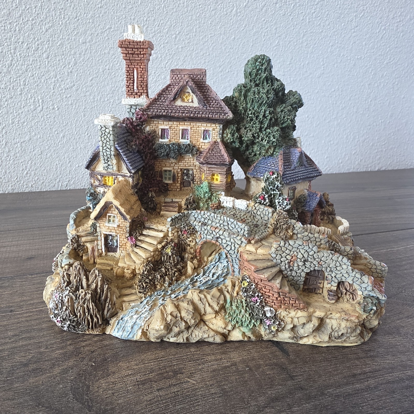 Walmart Village Cottage House Bridge Stream Resin Figurine Detailed Decor