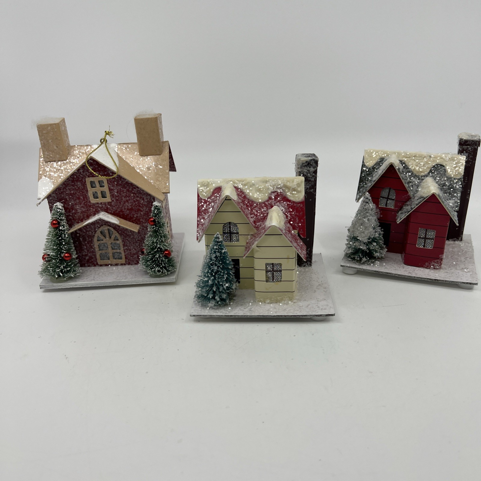 3 LED Paper Glitter House Red Christmas Village 2 2013 Target & 1 Jo-Ann Working