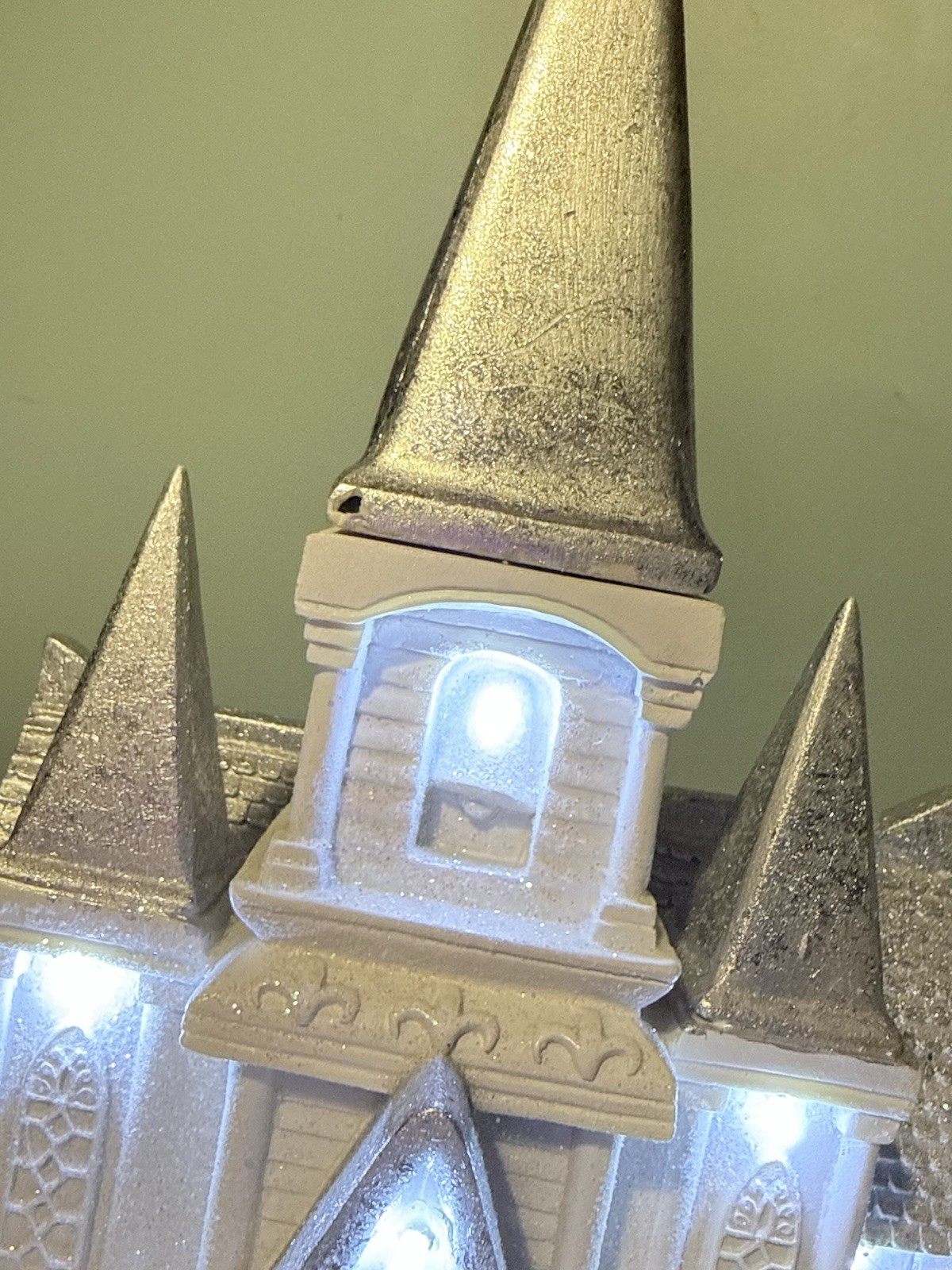 Enchanted Forest Illuminated Glitter Resin White Church Christmas Village House