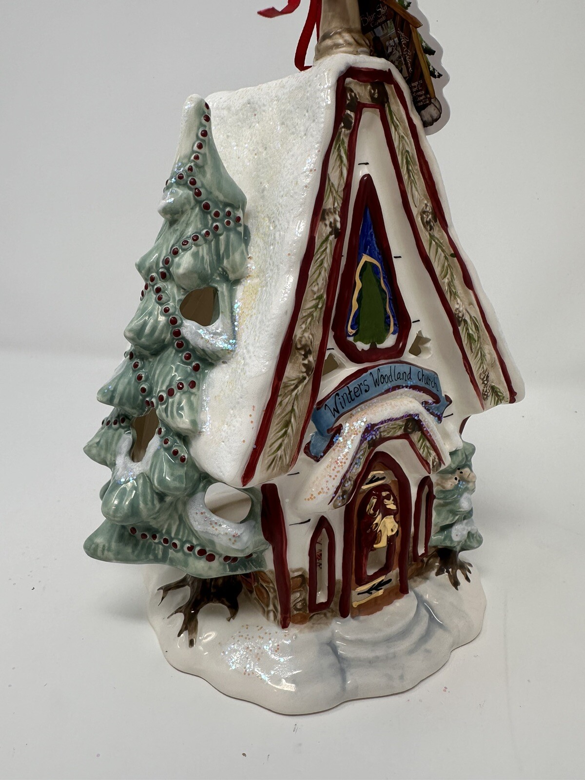 Blue Sky Clayworks Winters Woodland Church Candle House, Christmas Village, NEW