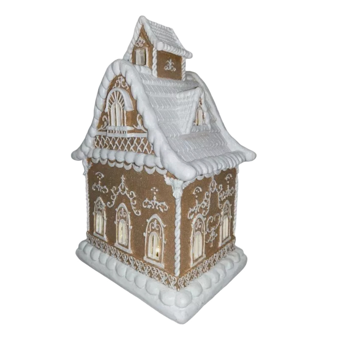 Christmas Light Brown 14″ Victorian LED Village Icing GINGERBREAD HOUSE New