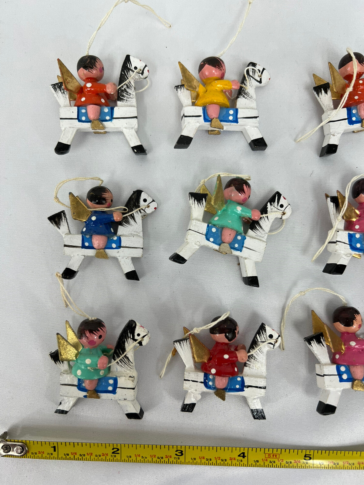 LOT 12 Vtg Miniature Erzgebirge Style Wooden Angel + Horse Wood Figure Ornaments