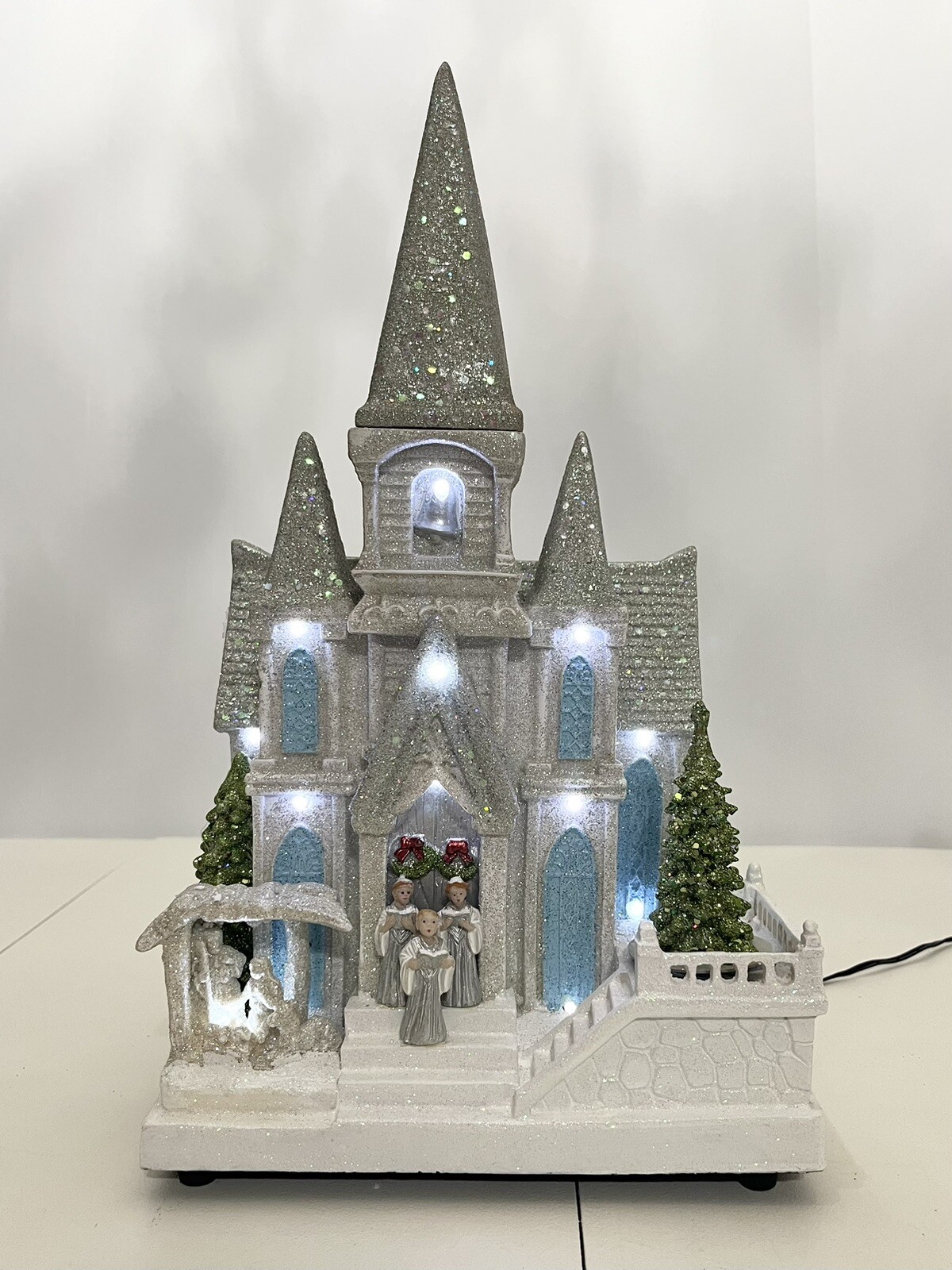 HOLIDAY LIVING Cathedral Church LED Lights Rotating Glittering Tree 15” EUC