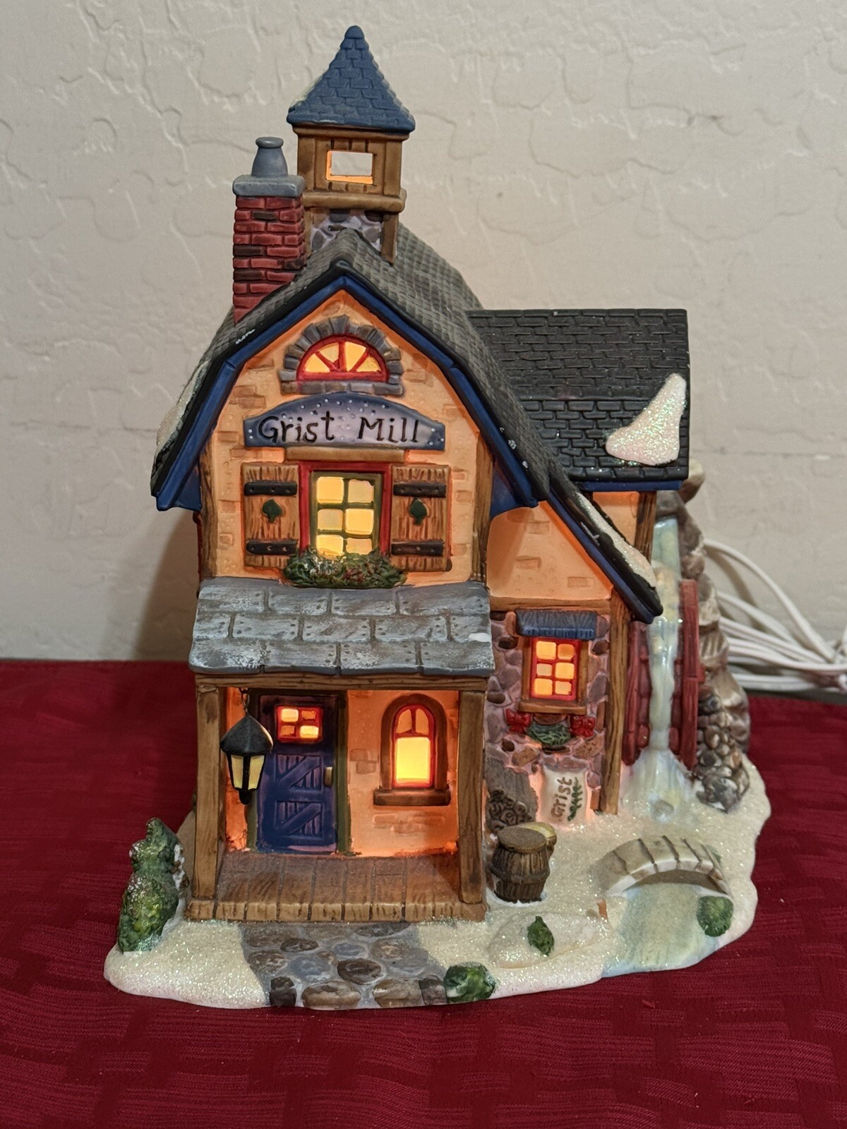 Christmas Village Porcelain Grist Mill Lighted 9″ Holiday Time Walmart P7214