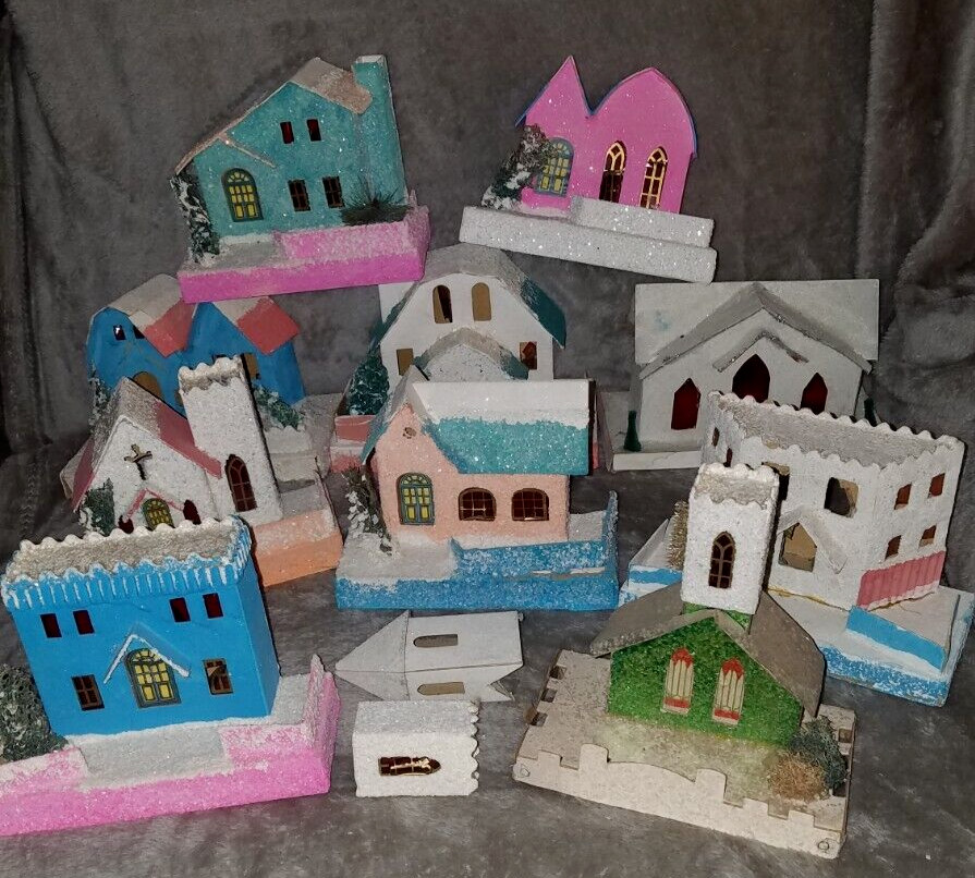 Vintage Set of 10 Putz Houses