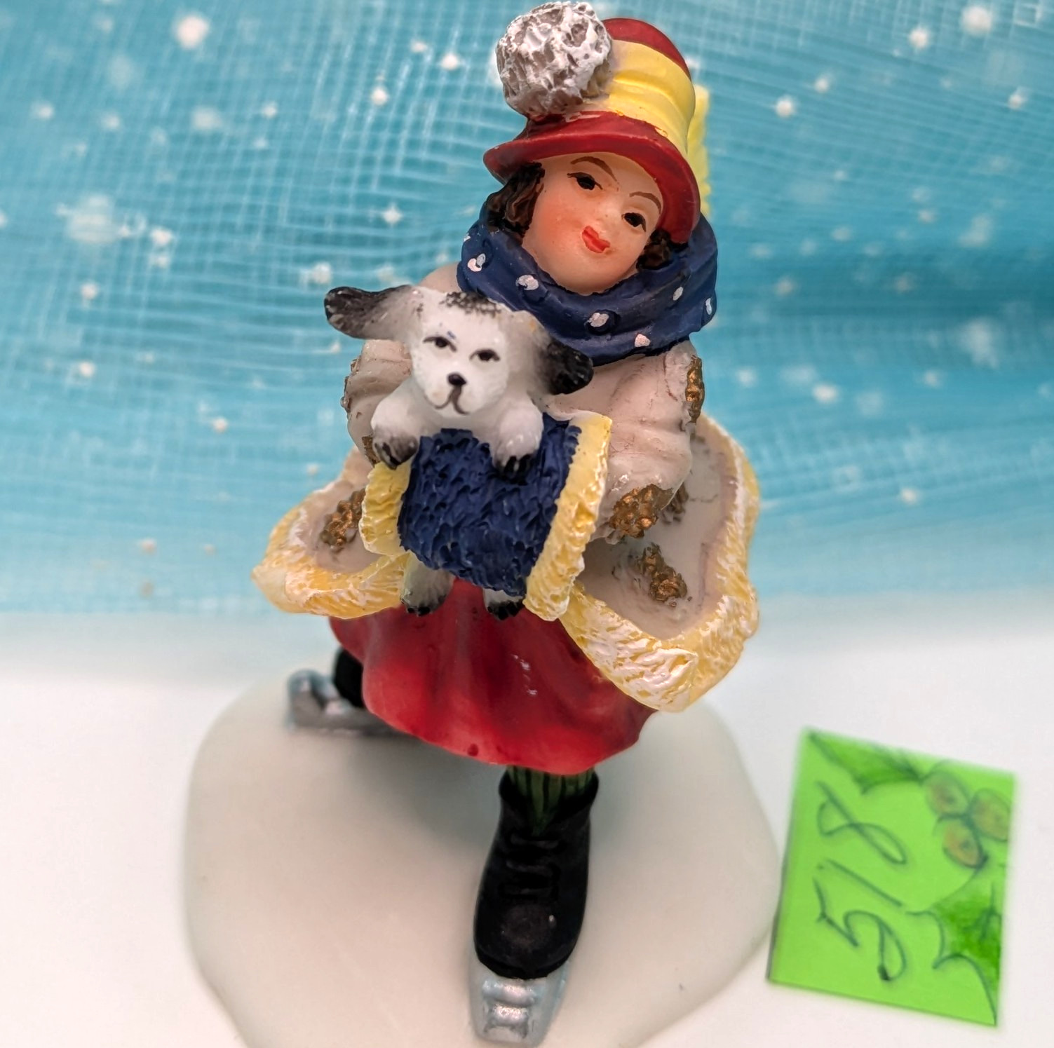 O’Well skating girl dog hand muff skater Christmas Village Figurine LOOSE INV518