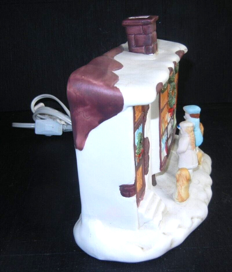R.O.C CHILDREN & DOG IN FRONT OF THE LIGHTED TOY STORE FRONT WINDOW PORCELAIN