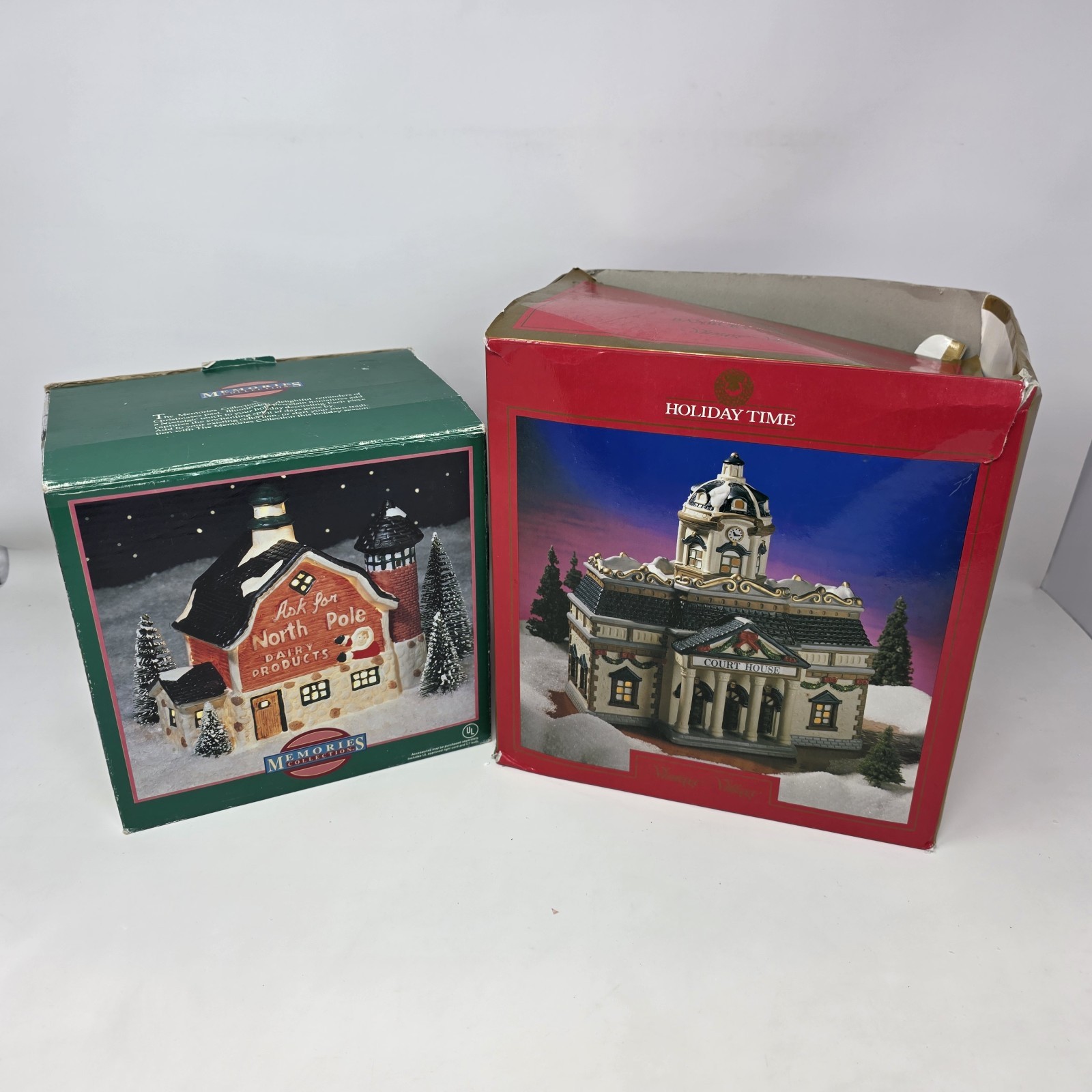 Vintage Village Christmas Church Court House North Pole Dairy Holiday Time Lot