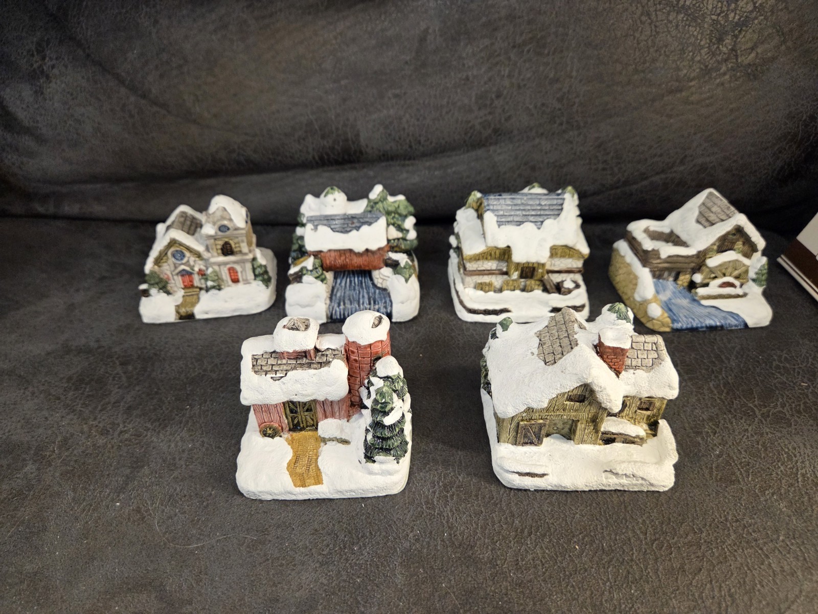 6pc Set 1989 RSVP American Rustic Christmas Cottages Hand Painted Village w/…