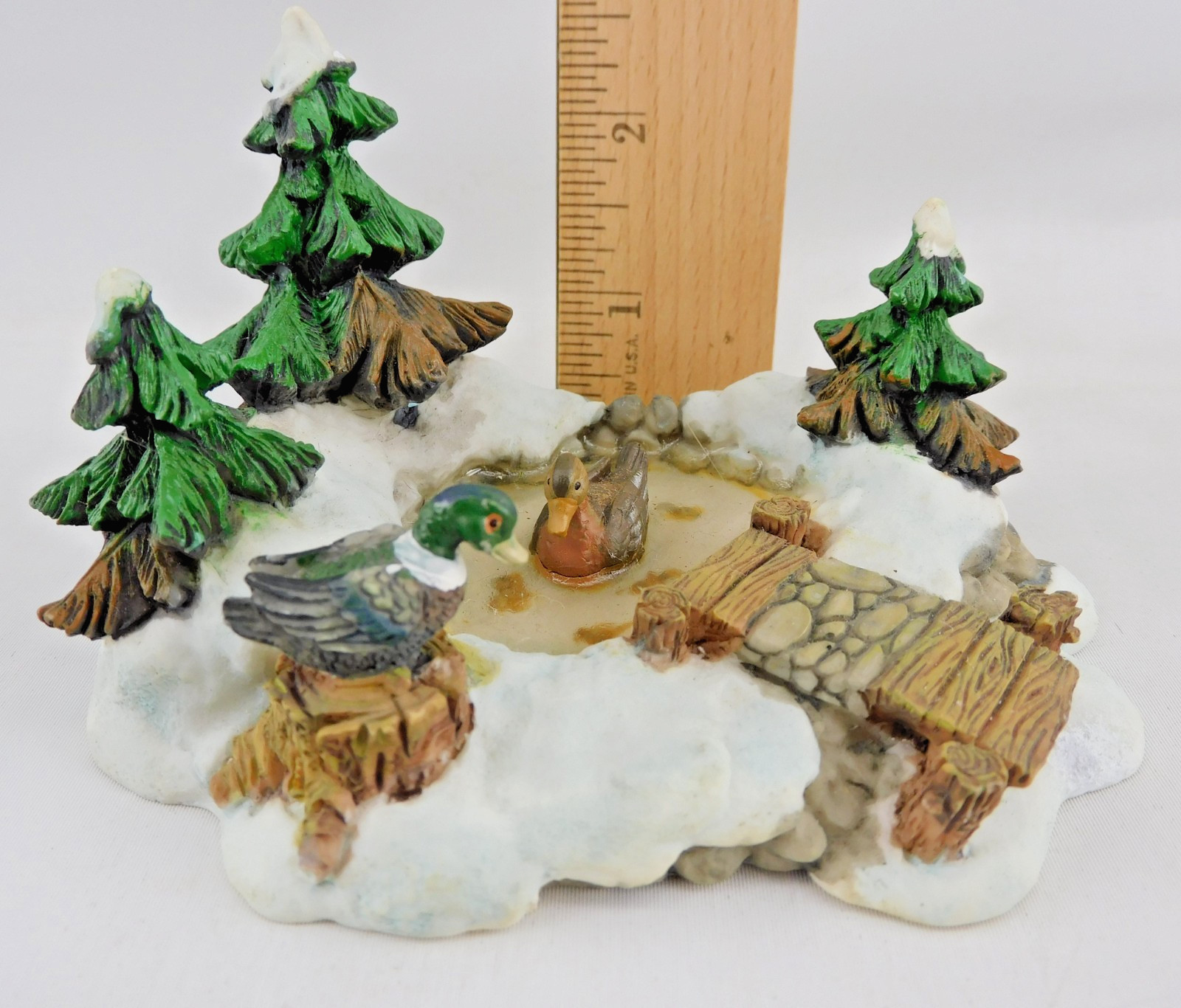 Duck Pond Scene For O’well Christmas Village 4.5″W Resin Pines Pier Holiday Time