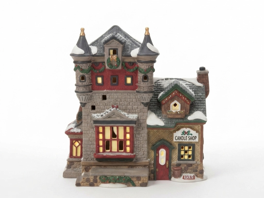 O’Well China 8″ Candle Shop, Porcelain Christmas Village House, Vintage Holiday