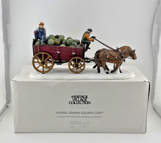 Department 56 Bachman’s Horse-Drawn Squash Cart Handpainted Porcelain & Metal