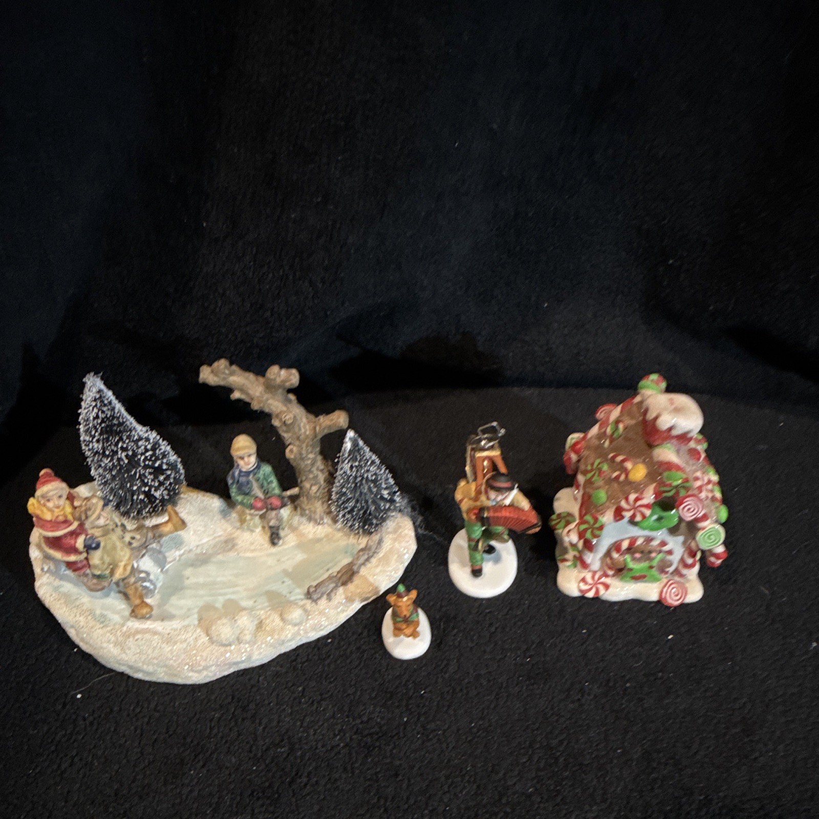 Christmas Village Painted Ceramic & Porcelain House w/ Figurines, Multicolor