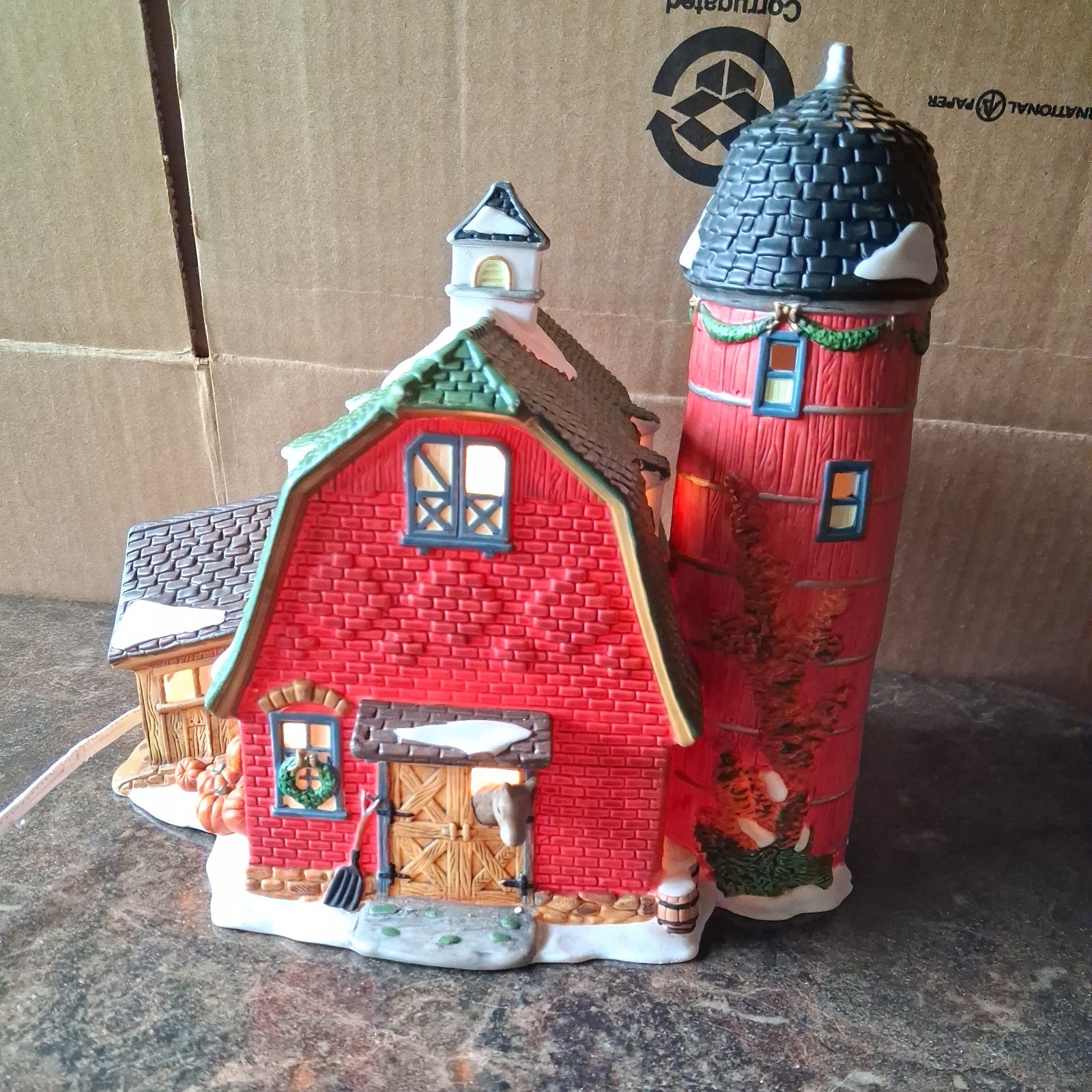 O’Well Ltd Edition Red Green Roof Barn Lighted Christmas Valley Village