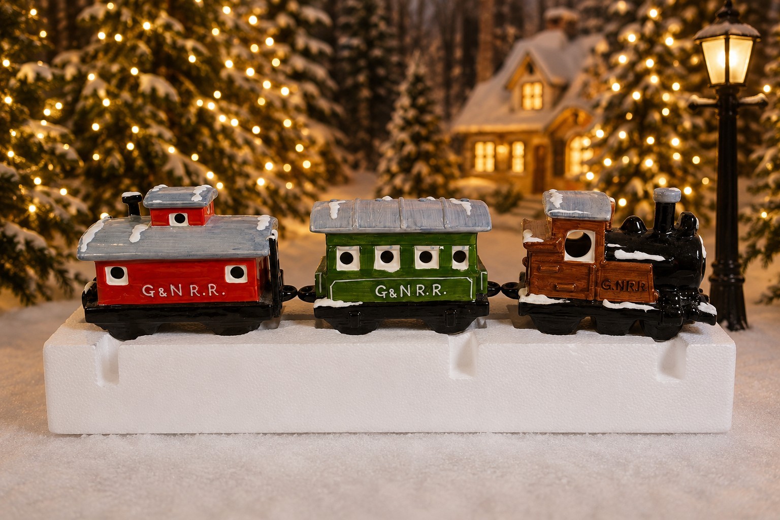 Department 56 Snow Village G.N.R.R. Train Set 3 Pc Locomotive Car Caboose