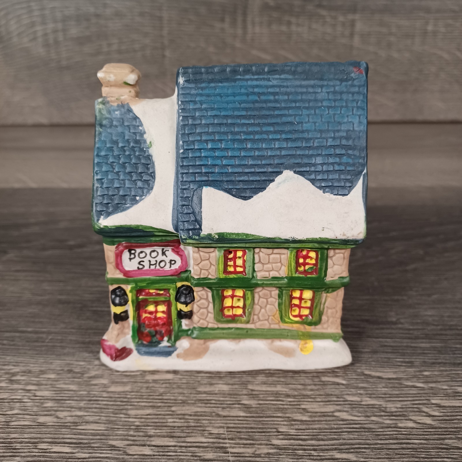 Vintage Ceramic Christmas Snowy Village Lot Of 6 Houses Pet Shop Church Flower