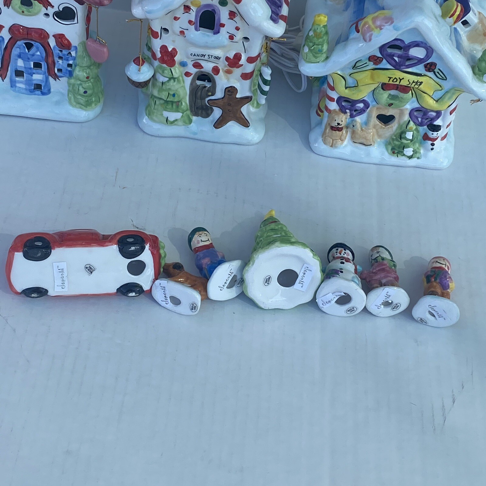 Elements Vintage Lot of 9 Christmas Village Ceramic Light Houses Figurines