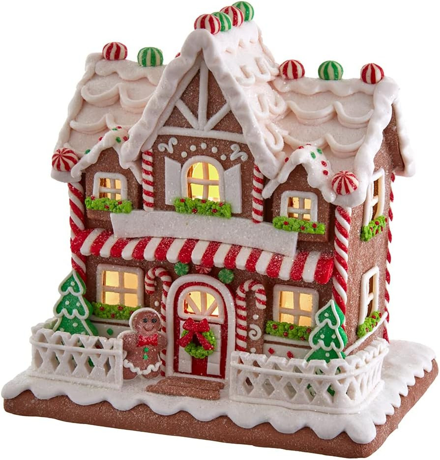 9-Inch Battery-Operated Light up Two Floor Gingerbread House