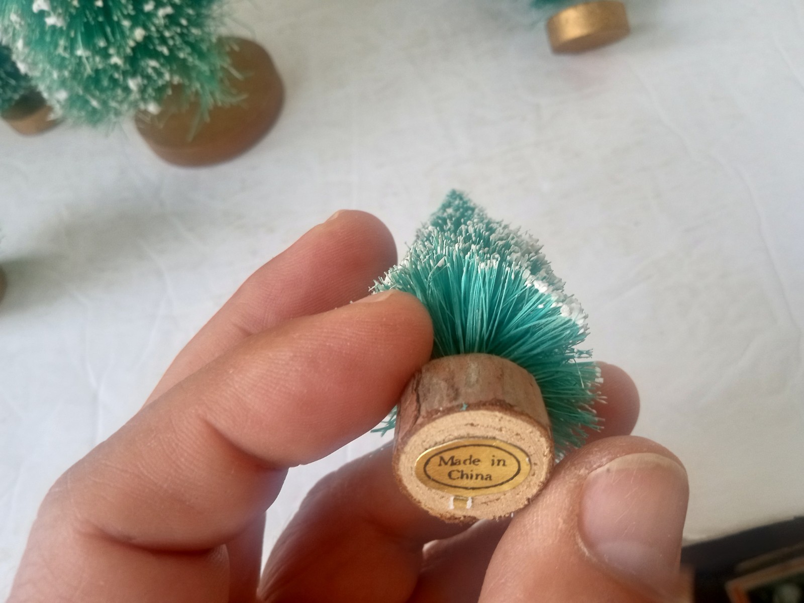 Vintage Sisal Bottle Brush Trees Wood Base Lot of 8 Christmas Village Modeling