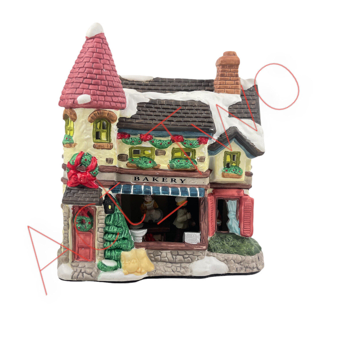 Vintage 18pc Porcelain Lighted Christmas Village House Bakery School Police 1996