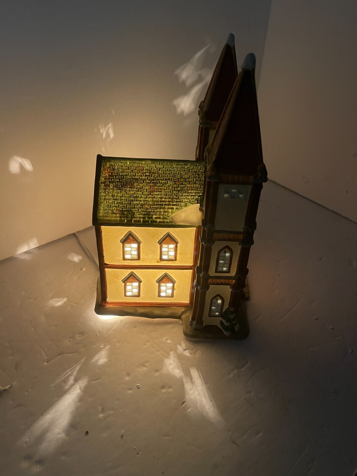 Christmas Village Lighted Church , Hand Painted Porcelain XPH-55 Galleria CR793
