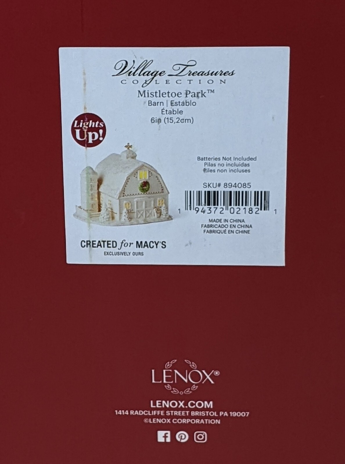 Lenox Village Treasures Collection Mistletoe Park Series Barn Establo 2022 New