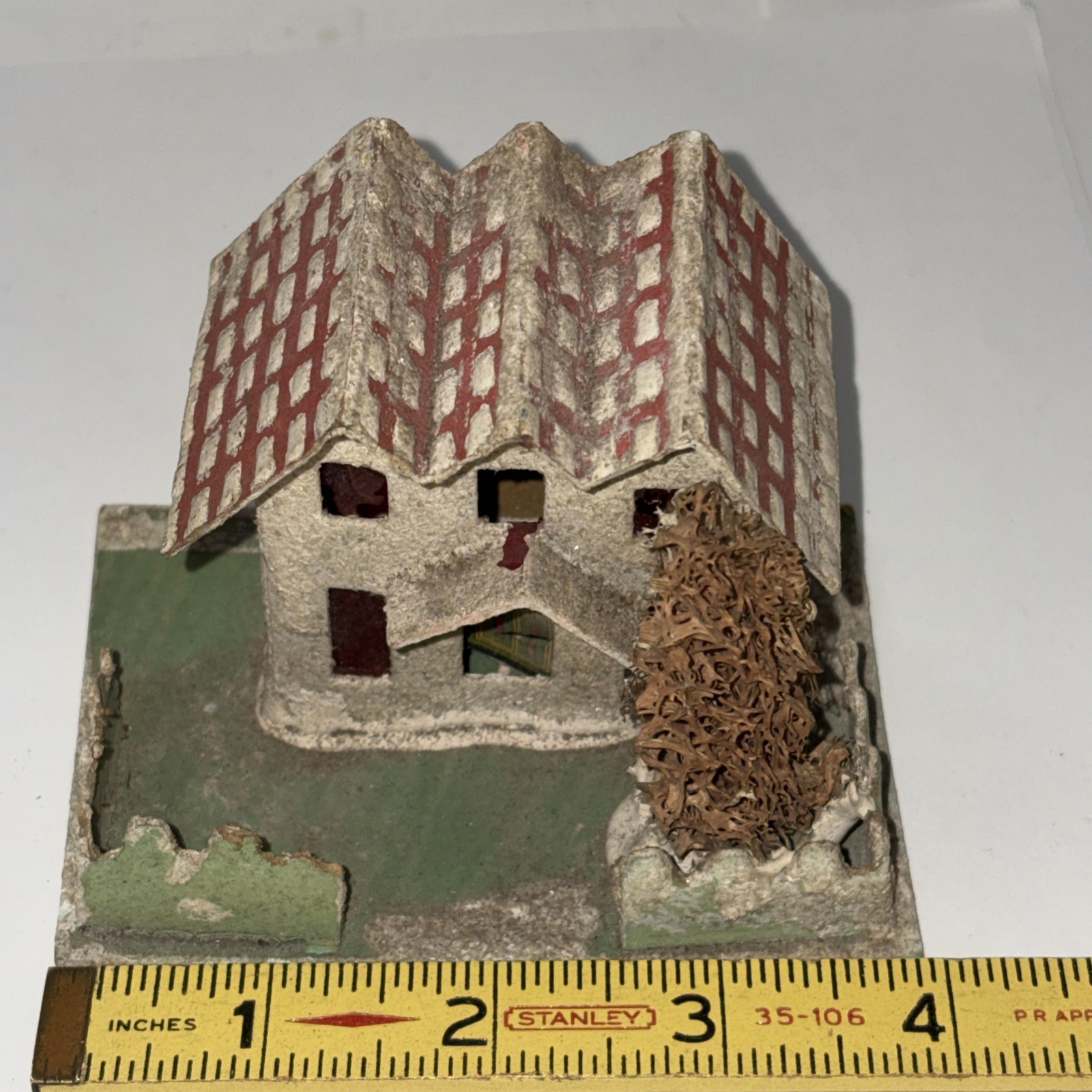 Vintage Christmas 2-story House Putz Display w/ Tree Fence Mica Glitter ~ Japan