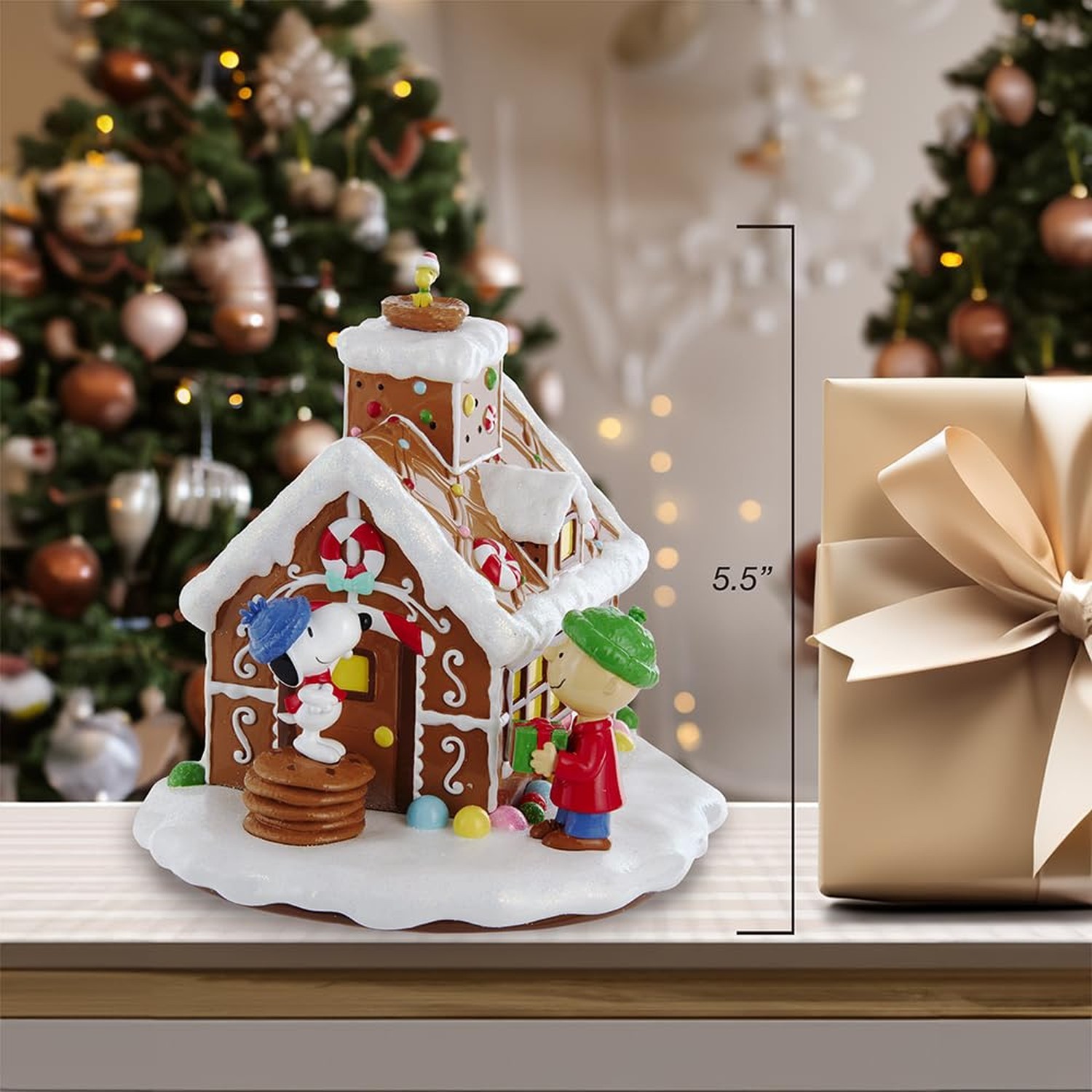 Peanuts Kurt Adler Battery-Operated LED Gingerbread House Table Piece 5.5in