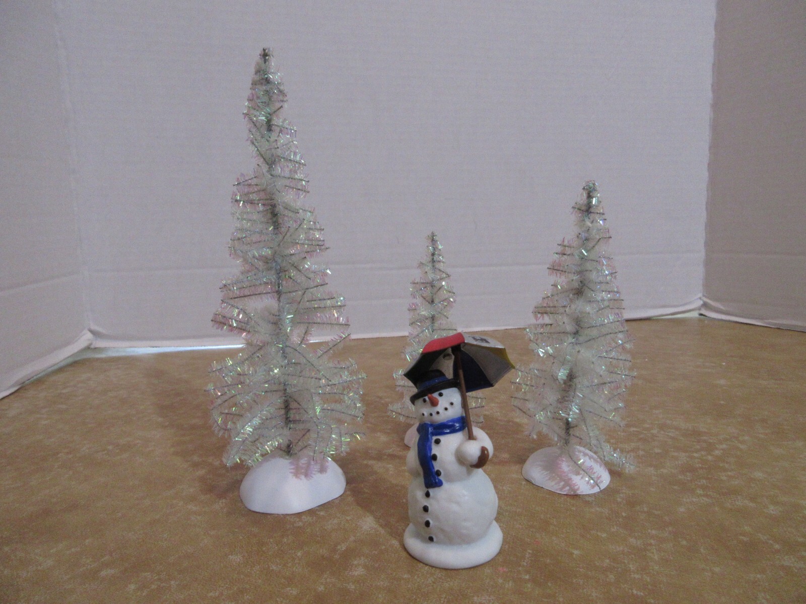 Dept. 56 2004 Classic Tinsel Trees 3 Pcs. & 2005 Ed ,The NCC Snowman